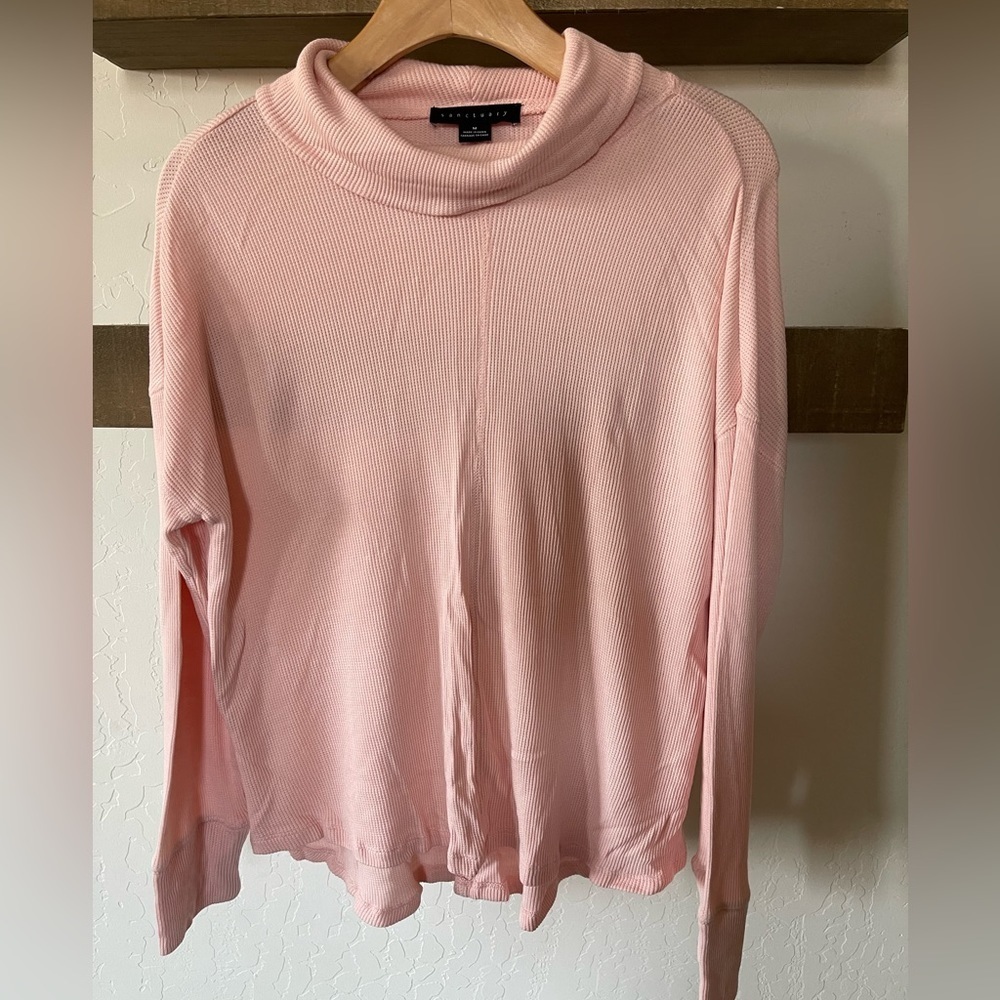 Sanctuary|Anthro long sleeve waffle knit turtleneck in pastel baby pink •••